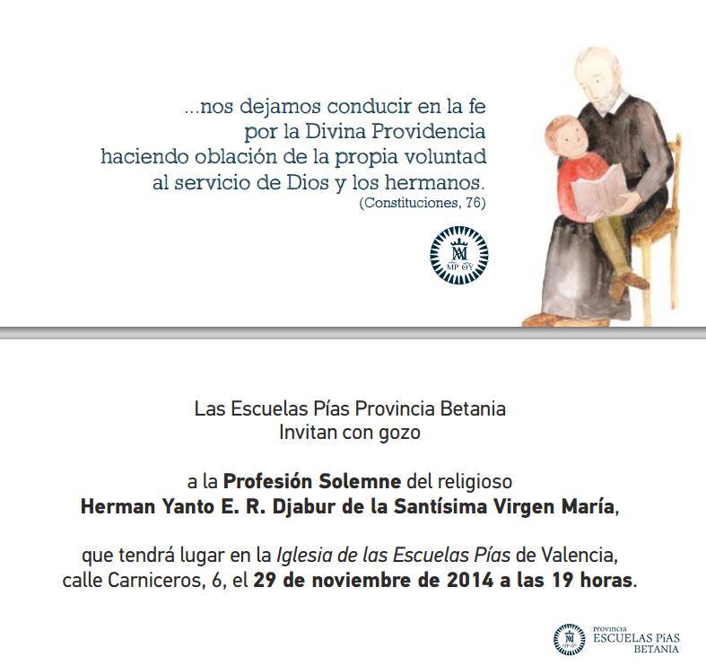 ESTE PRÓXIMO SÁBADO, PROFESIÓN SOLEMNE DE HERMAN