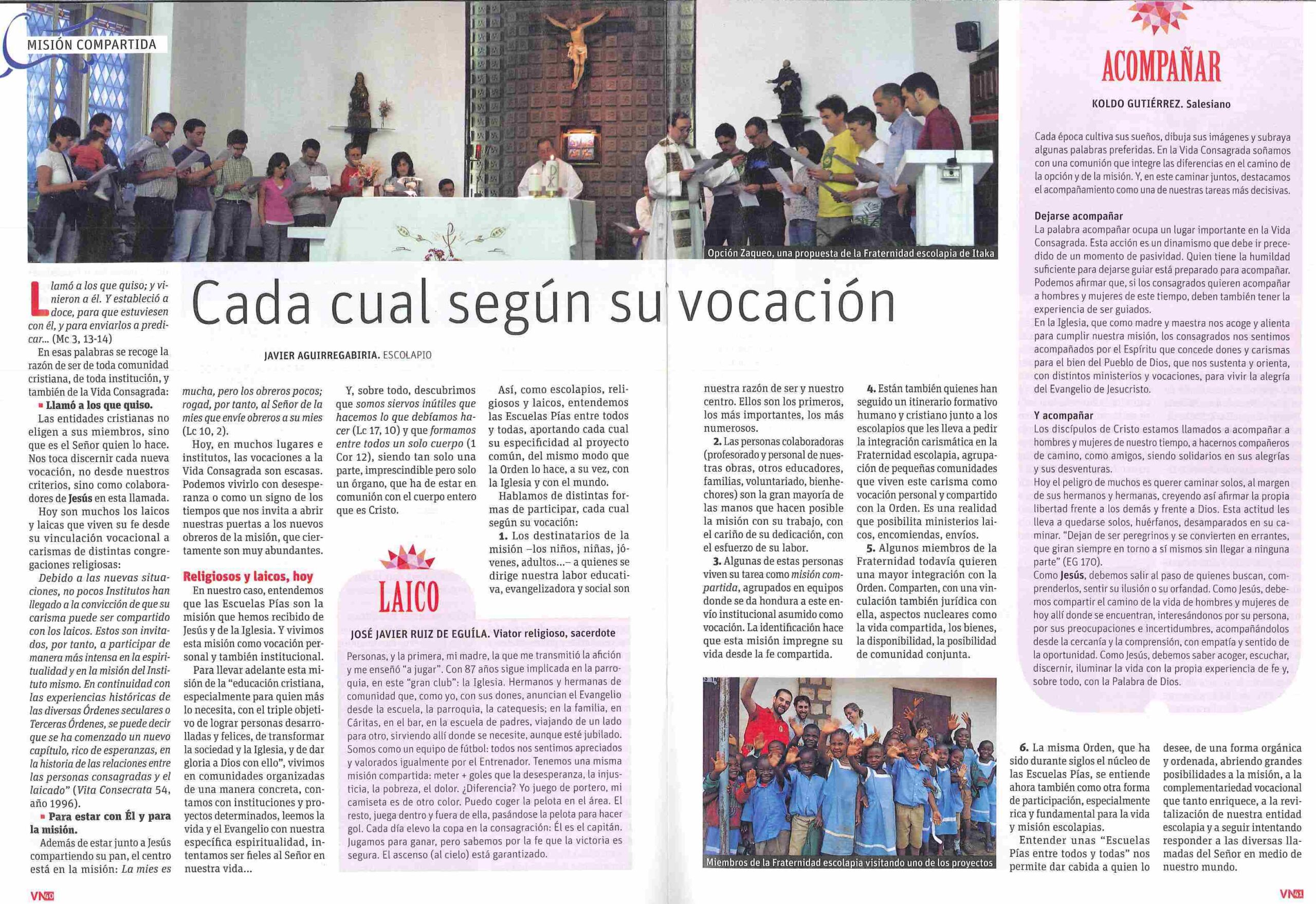 CADA CUAL SEGÚN SU VOCACIÓN