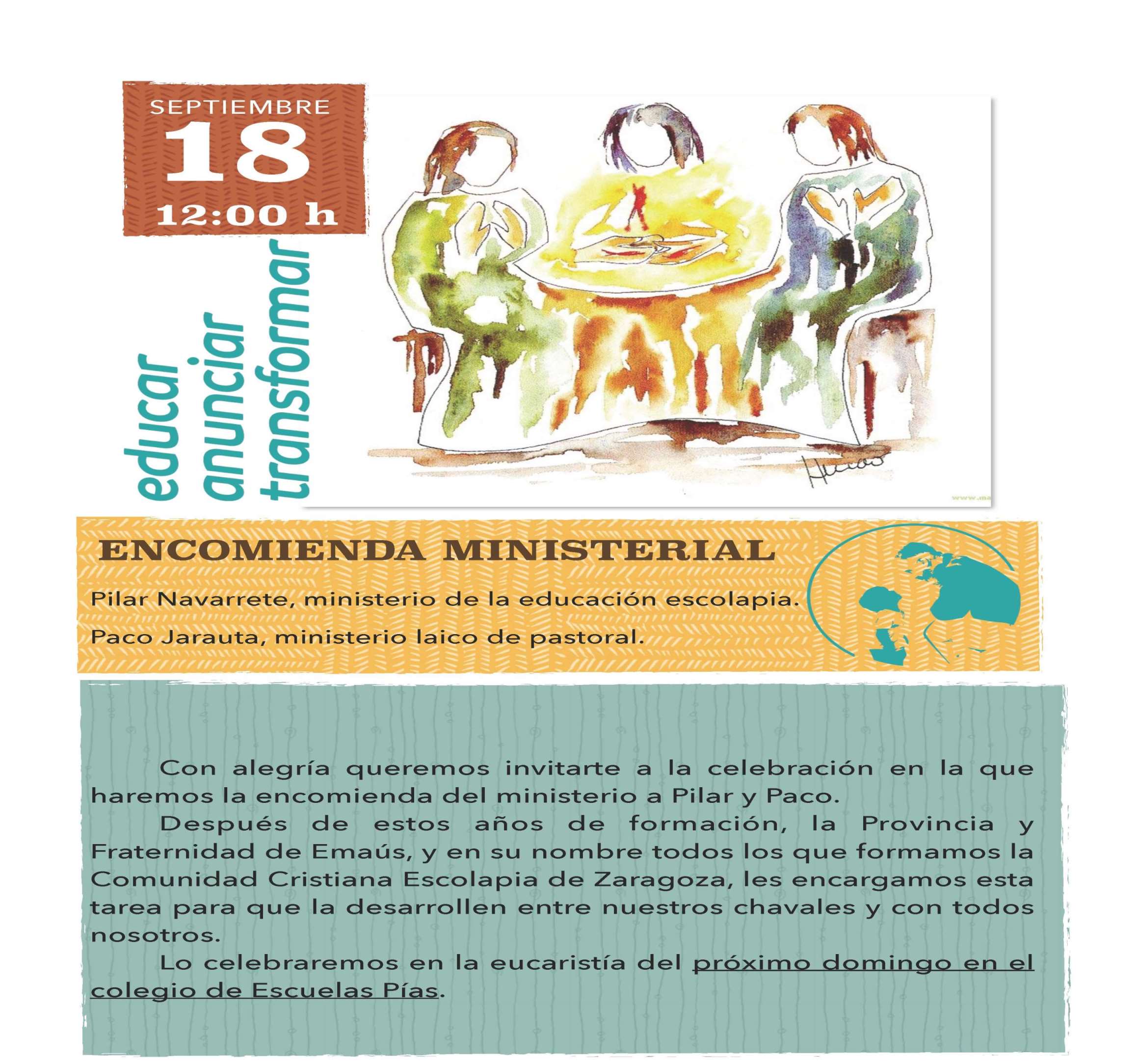 PRÓXIMA ENCOMIENDA DE MINISTERIOS ESCOLAPIOS EN EMAÚS