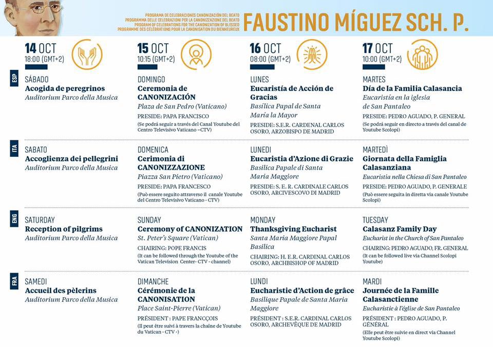 PROGRAMA EN LA CANONIZACIÓN DE FAUSTINO MÍGUEZ