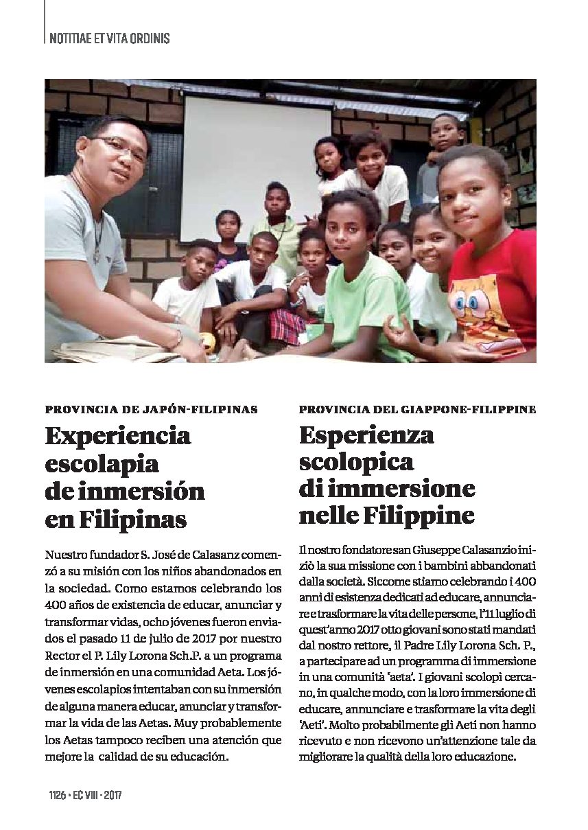 EXPERIENCIA DE JÓVENES ESCOLAPIOS EN FILIPINAS