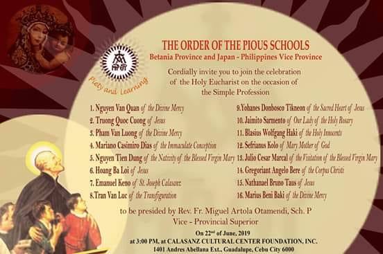 22 de junio, 16 NUEVOS RELIGIOSOS ESCOLAPIOS