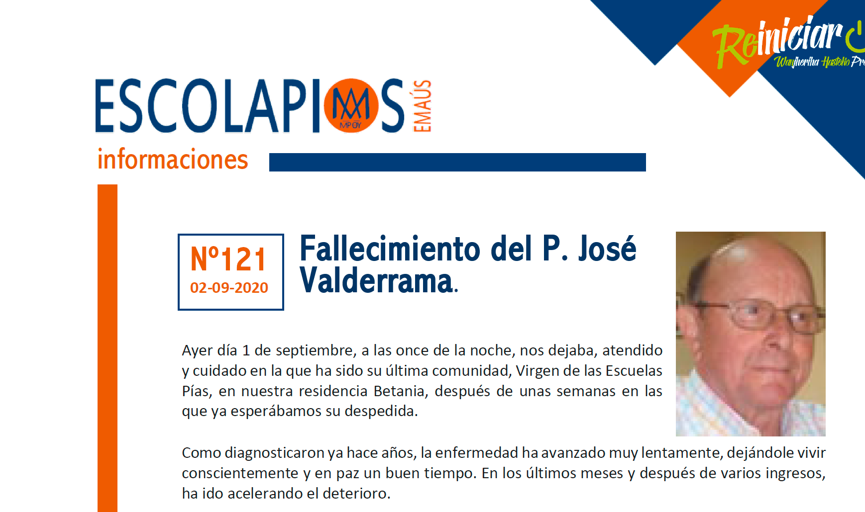 DESPEDIMOS AL P. JOSÉ VALDERRAMA