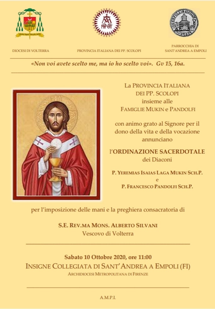 10 octubre, DOS NUEVOS SACERDOTES ESCOLAPIOS EN ITALIA