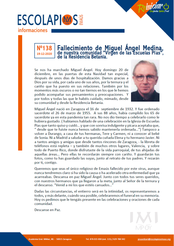 DESPEDIMOS AL P. MIGUEL ÁNGEL MEDINA