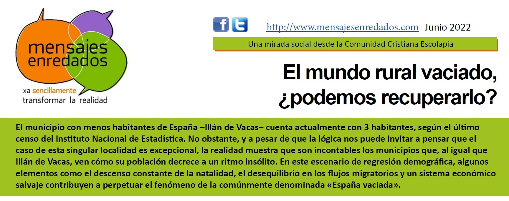 MENSAJE ENREDADO… SOBRE EL MUNDO RURAL VACIADO