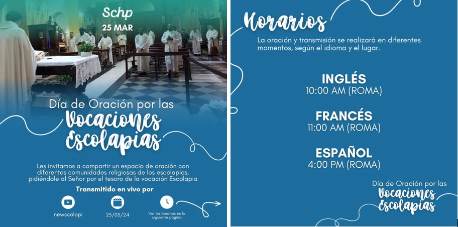 25 marzo, DÍA DE ORACIÓN POR LAS VOCACIONES ESCOLAPIAS