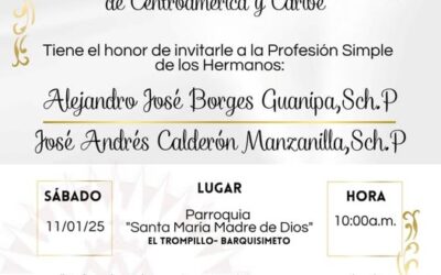 11 enero, DOS NUEVOS RELIGIOSOS ESCOLAPIOS EN VENEZUELA